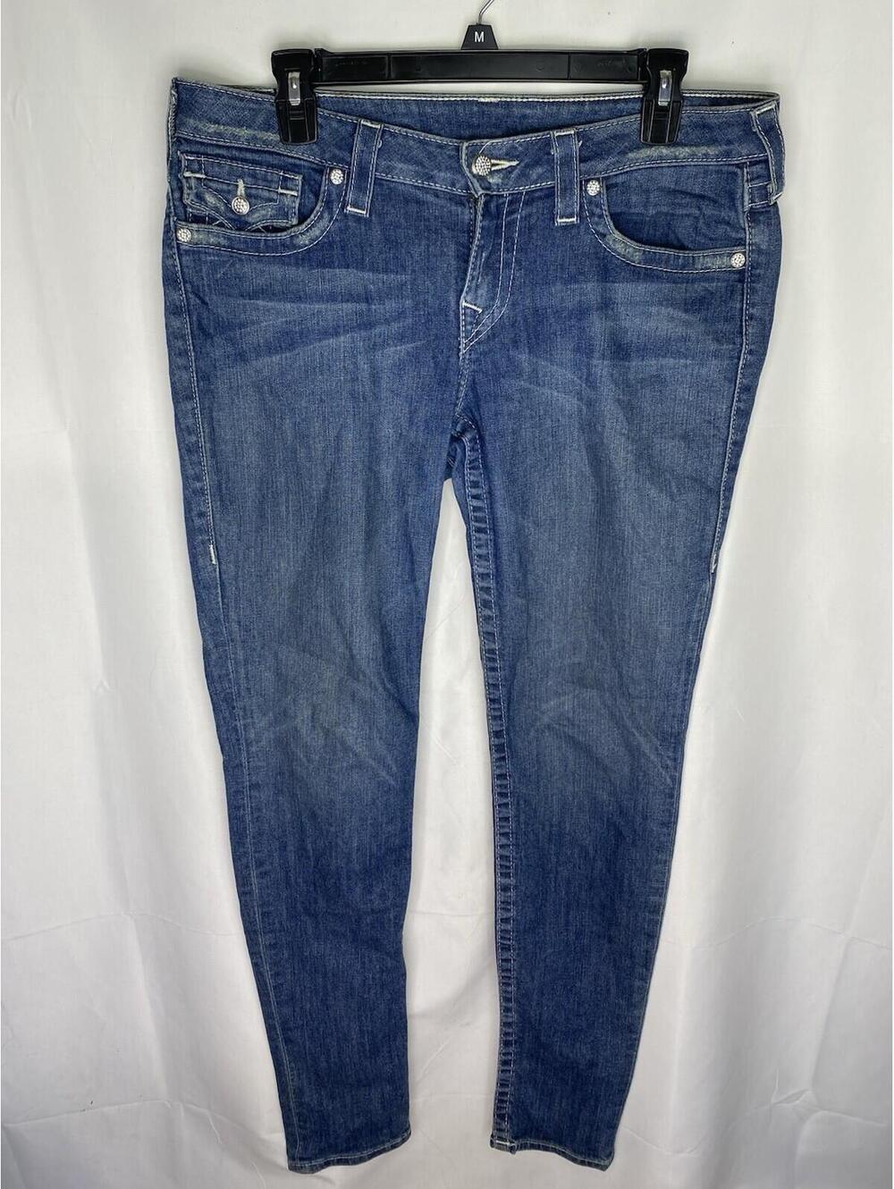True Religion Womens Blue Skinny Denim Jeans Size 32 X 33 USA MADE